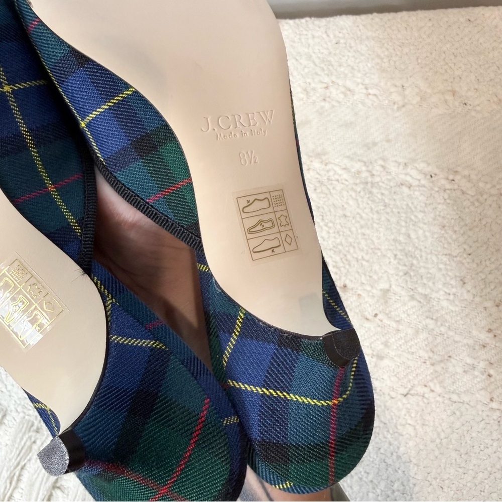 J.Crew blue plaid pointed toe rhinestone kitten heel mules - size 8 1/2 NWOT - Picture 6 of 7